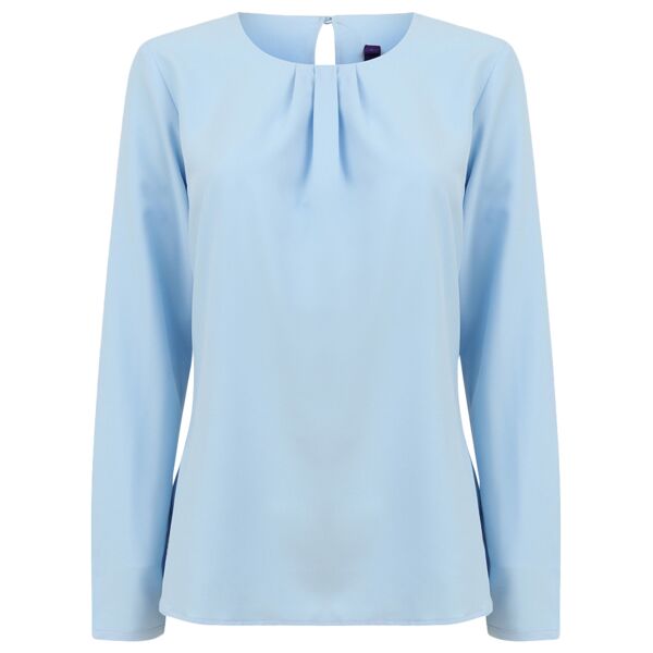 .Henbury Ladies Pleat Front Long Sleeve Blouse Thumbnail