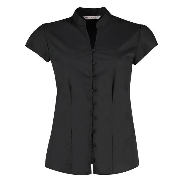 Women's continental blouse mandarin collar cap sleeve Thumbnail